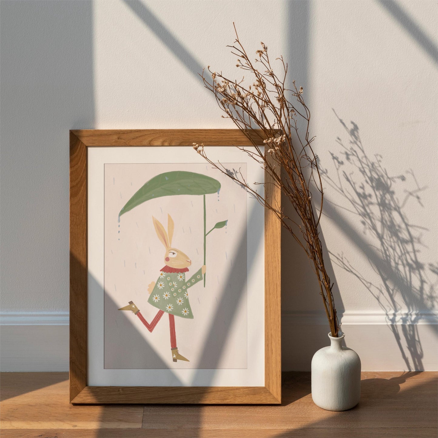 Vintage style Hare With Leaf Umbrella Children's Art Print/Poster