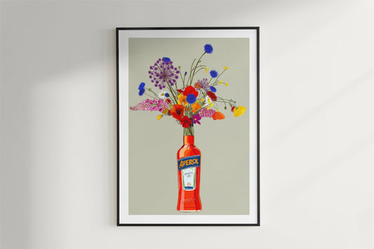 Aperol Bottle with Colourful Wildflowers
