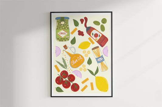Italian Food Ingredients Kitchen Poster