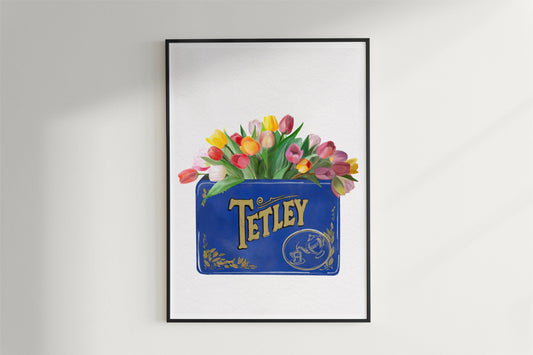 Vintage Tetley Tea Tin and Tulips Floral Kitchen Art Print