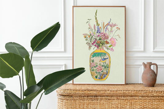 Antique Snuff Bottle and Wild flowers Unframed Art Print/Poster