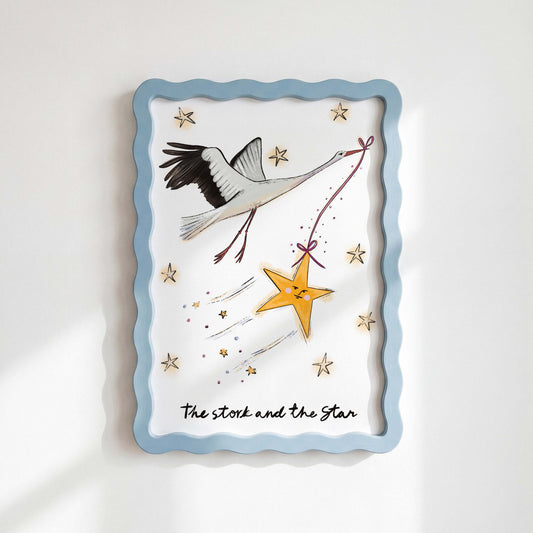 Stork and star whimsical nursery/childrens bedroom print