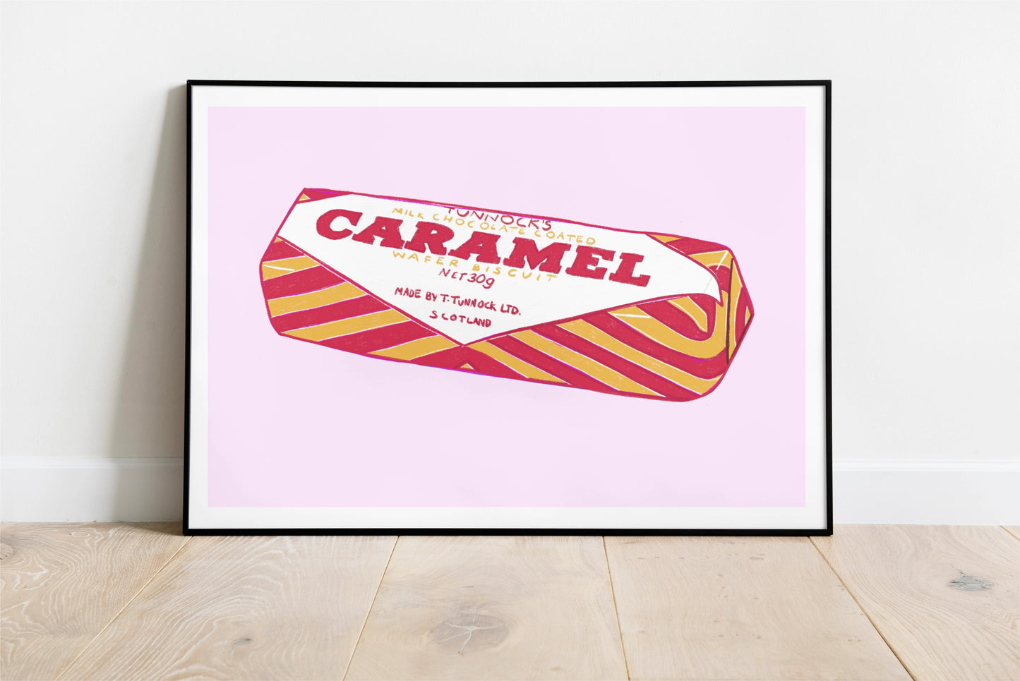 Tunnocks Caramel bar on Pink background unframed Art Print
