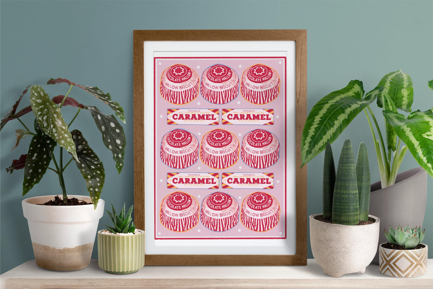 Tunnocks Tea Cake and Caramel Bar Pattern, Kitchen Poster/Art Print