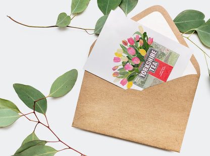 Yorkshire Tea and Tulips A6 Greetings Card