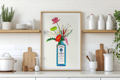 Bombay Gin and tropical flowers unframed art print