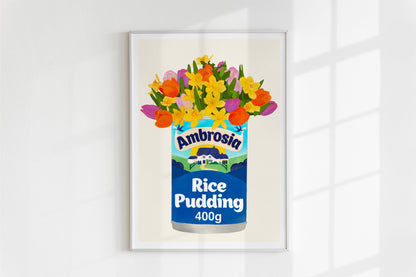 Rice Pudding Tin with Tulips and Daffodils Kitchen Art Print/Poster - Unframed A5 A4 A3