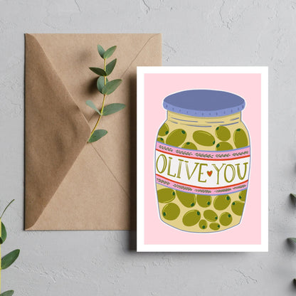 "Olive You" Cute Colourful A6 Greetings Card