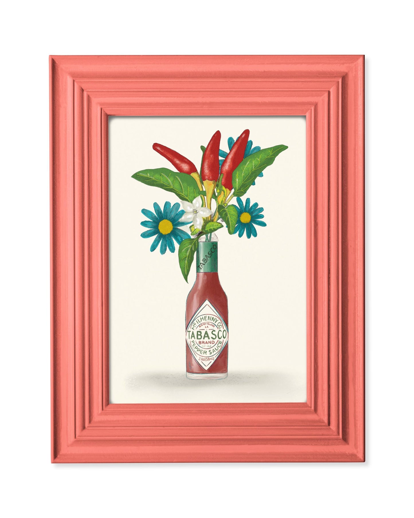 Tabasco Hot sauce with flowers and chillis kitchen Unframed Art Print