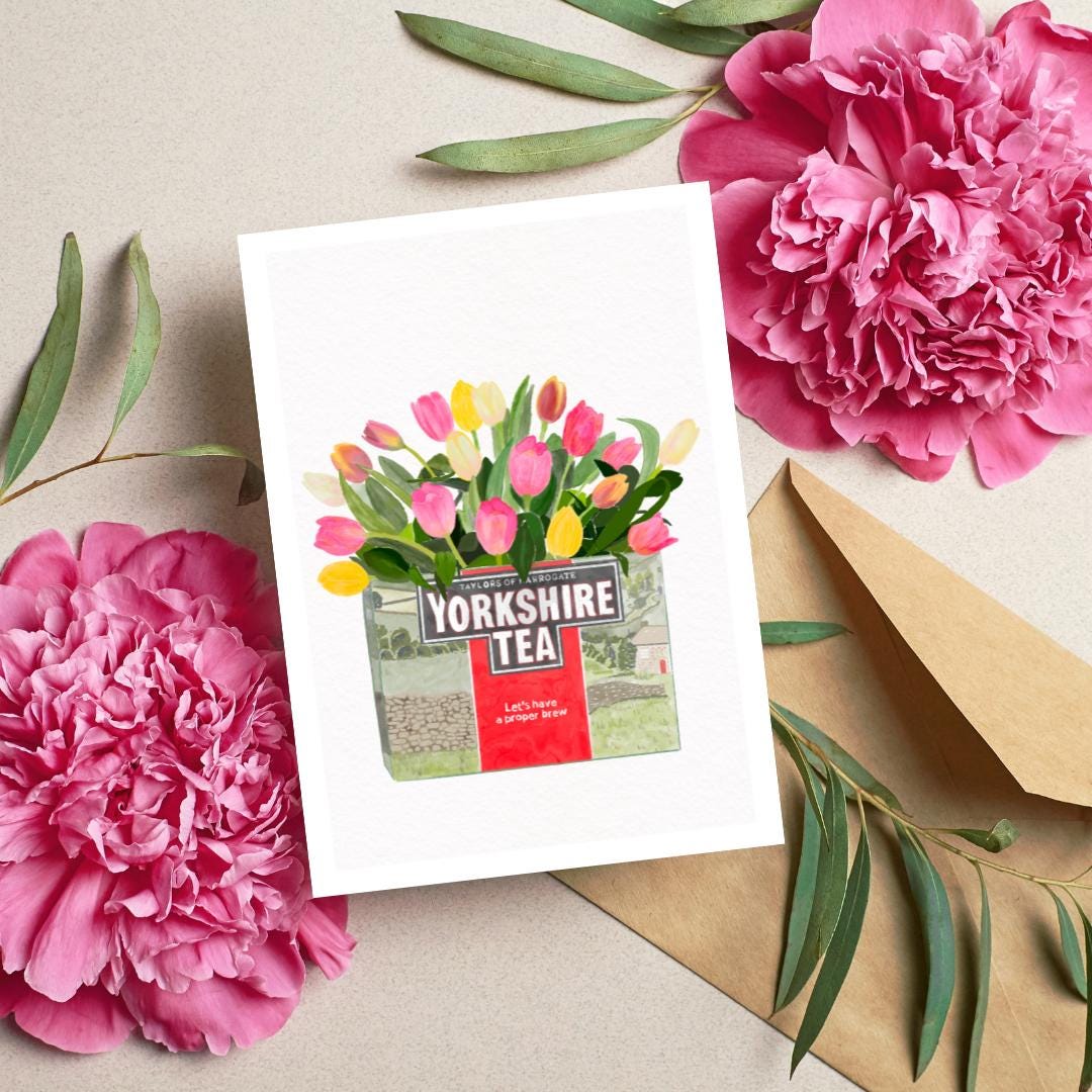 Yorkshire Tea and Tulips A6 Greetings Card