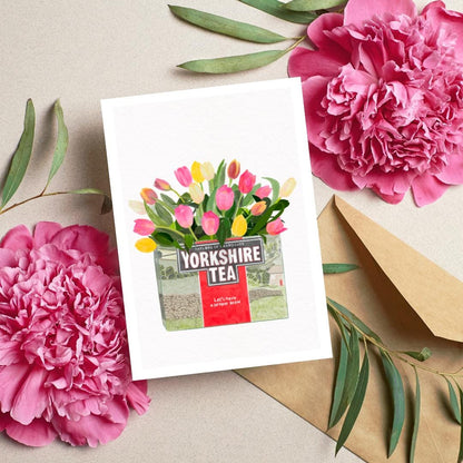Yorkshire Tea and Tulips A6 Greetings Card