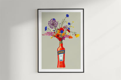 Aperol Bottle with Colourful Wildflowers