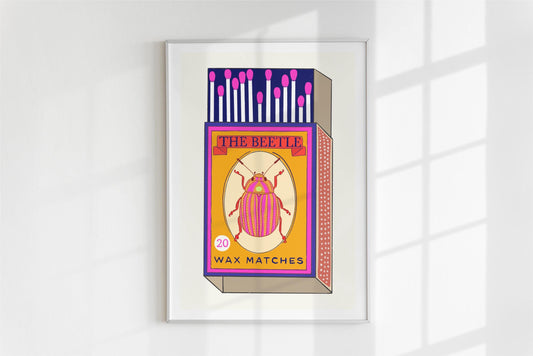 Retro Colourful Beetle Match Box Poster/Art Print
