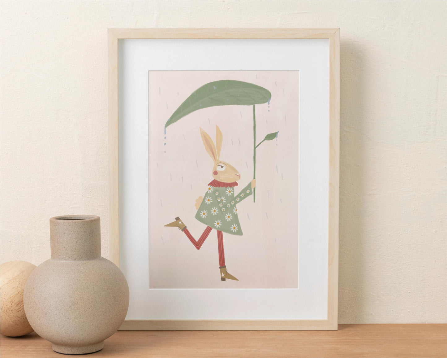 Vintage style Hare With Leaf Umbrella Children's Art Print/Poster