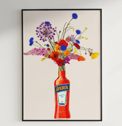 Aperol Bottle with Colourful Wildflowers