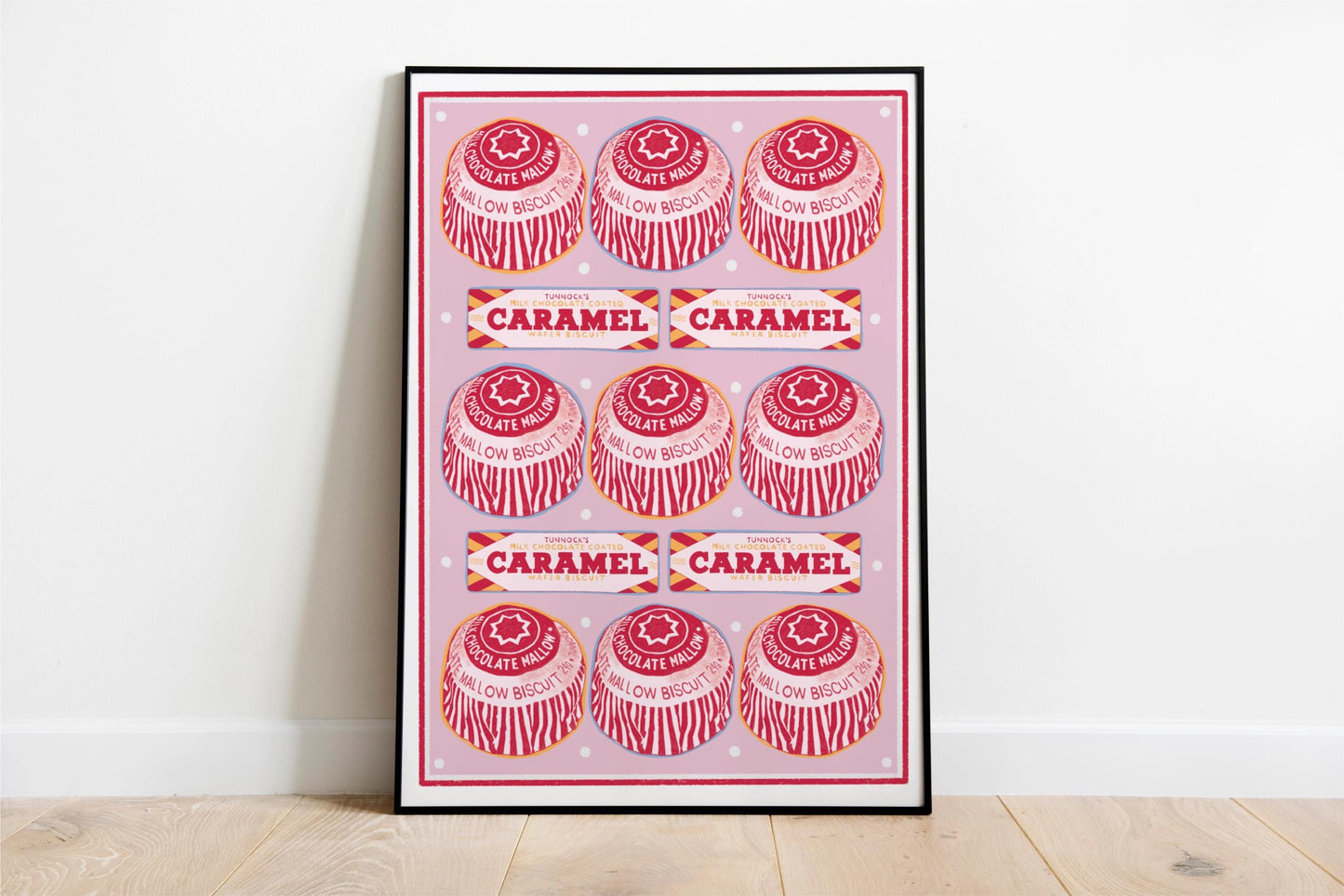 Tunnocks Tea Cake and Caramel Bar Pattern, Kitchen Poster/Art Print