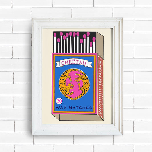 Retro Cheetah Match Box Poster/Art Print