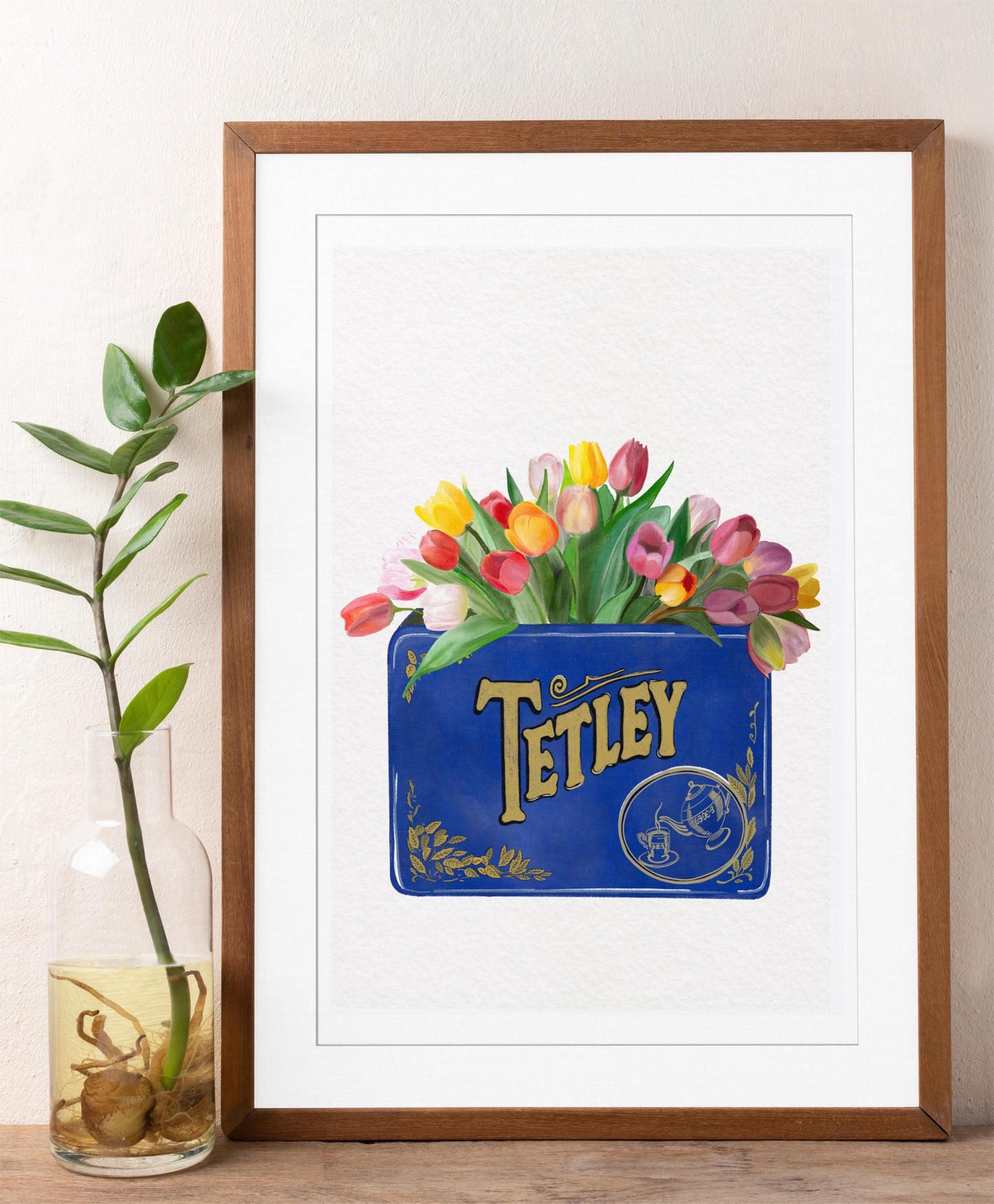 Vintage Tetley Tea Tin and Tulips Floral Kitchen Art Print