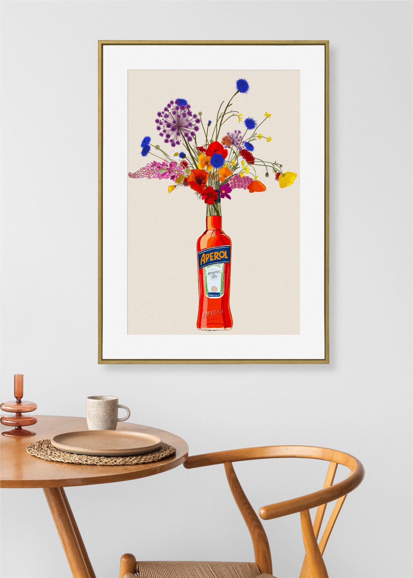Aperol Bottle with Colourful Wildflowers