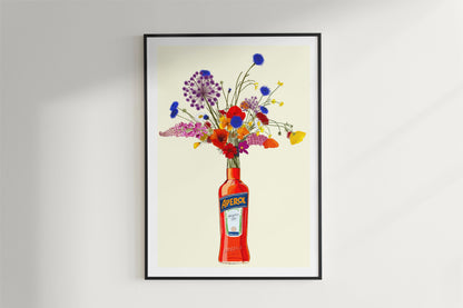 Aperol Bottle with Colourful Wildflowers