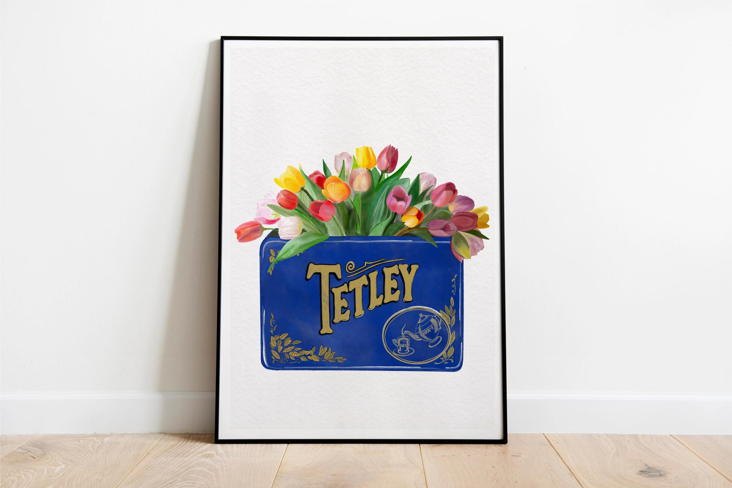 Vintage Tetley Tea Tin and Tulips Floral Kitchen Art Print