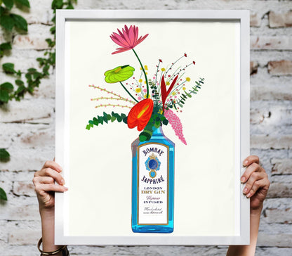 Bombay Gin and tropical flowers unframed art print