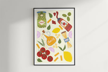 Italian Food Ingredients Kitchen Poster