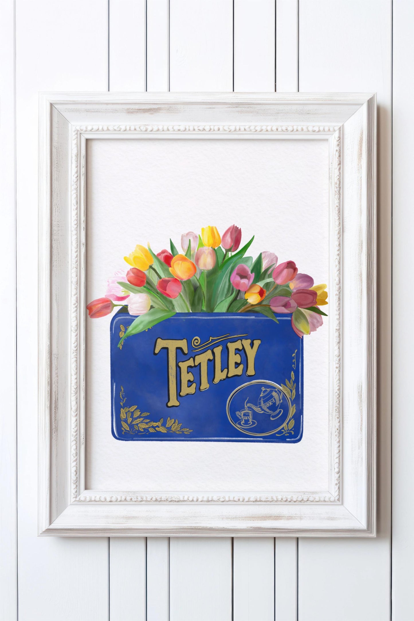 Vintage Tetley Tea Tin and Tulips Floral Kitchen Art Print