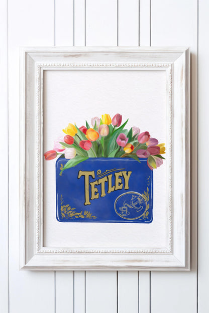 Vintage Tetley Tea Tin and Tulips Floral Kitchen Art Print