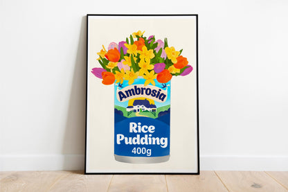 Rice Pudding Tin with Tulips and Daffodils Kitchen Art Print/Poster - Unframed A5 A4 A3