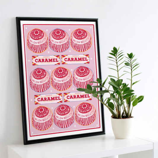 Tunnocks Tea Cake and Caramel Bar Pattern, Kitchen Poster/Art Print