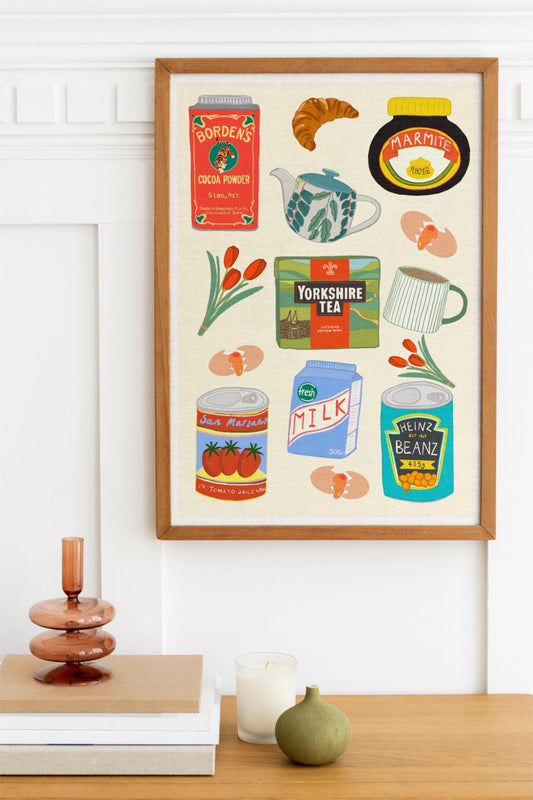 Breakfast Kitchen Poster/Art Print with Yorkshire tea, Marmite, Heinz Beans & Tulips