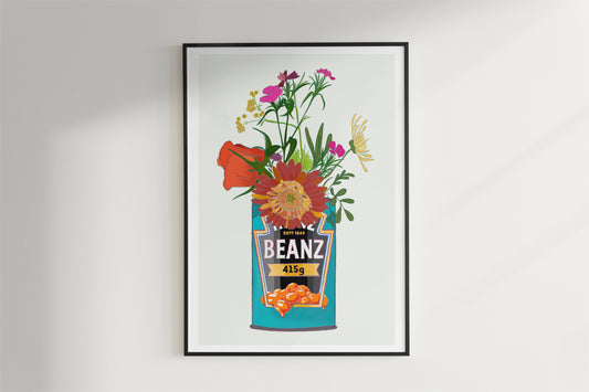 Baked Beans and Cottage Garden Flowers Art Print