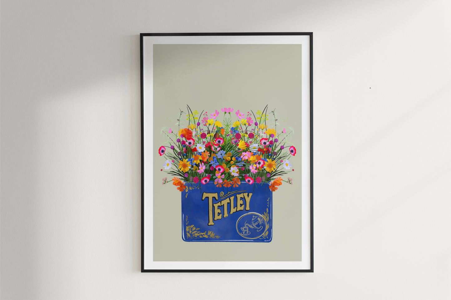 Vintage Tetley Tea Tin and wildflowers colourful kitchen art print