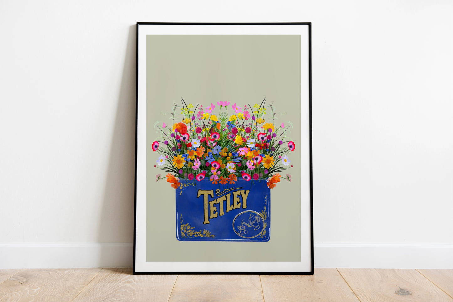 Vintage Tetley Tea Tin and wildflowers colourful kitchen art print