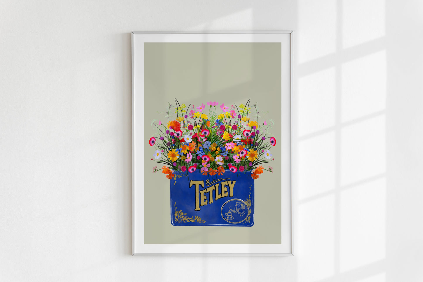 Vintage Tetley Tea Tin and wildflowers colourful kitchen art print