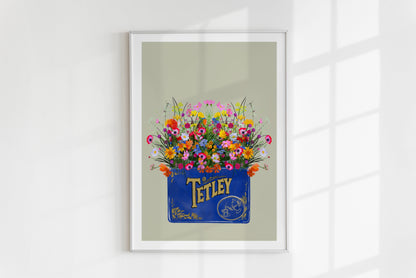 Vintage Tetley Tea Tin and wildflowers colourful kitchen art print