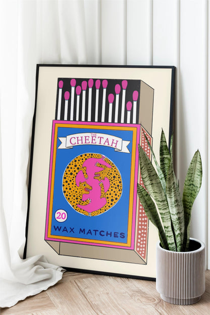 Retro Cheetah Match Box Poster/Art Print