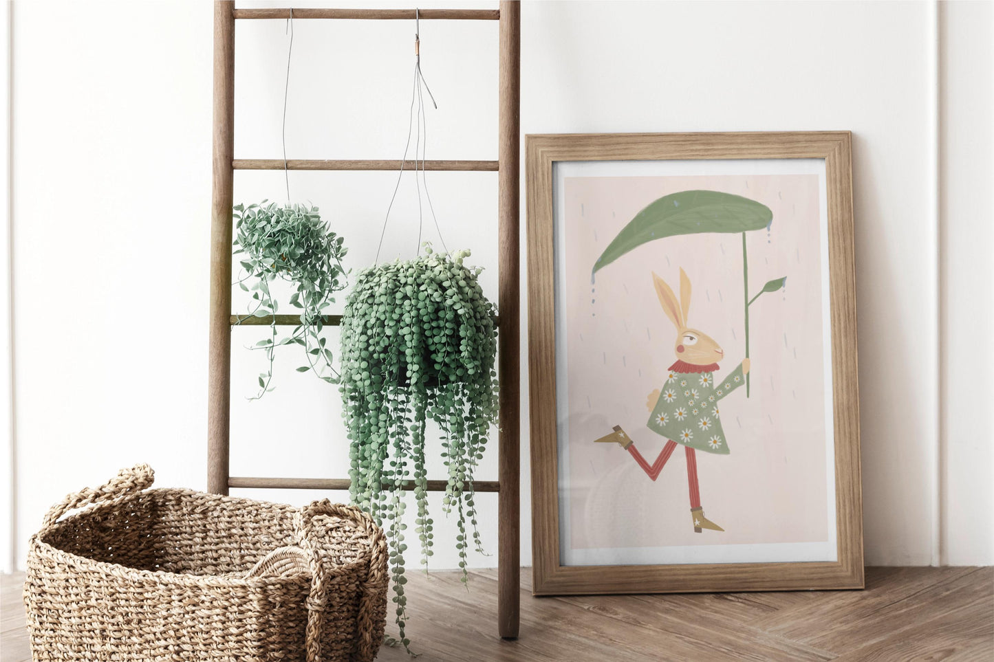 Vintage style Hare With Leaf Umbrella Children's Art Print/Poster