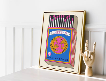 Retro Cheetah Match Box Poster/Art Print