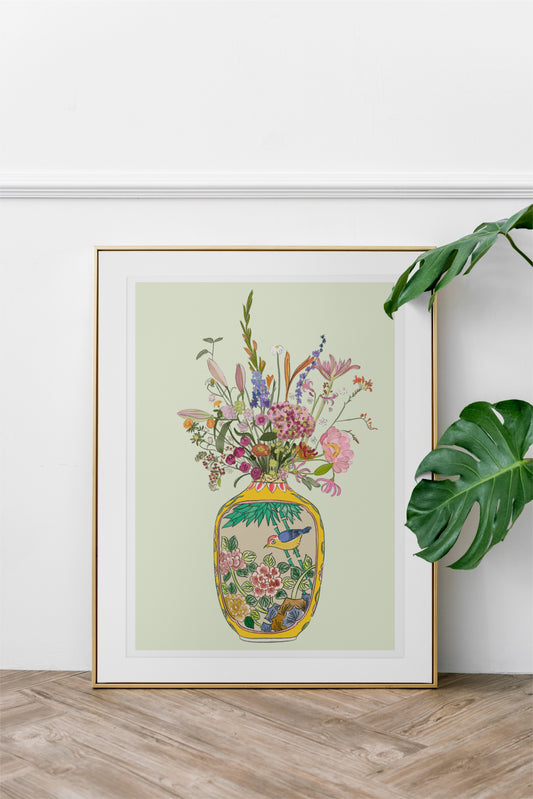 Antique Snuff Bottle and Wild flowers Unframed Art Print/Poster