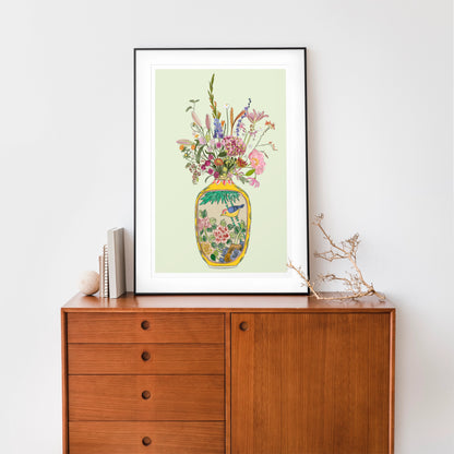 Antique Snuff Bottle and Wild flowers Unframed Art Print/Poster