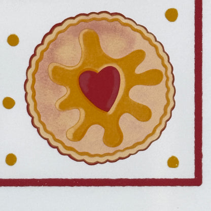 British Biscuit Icons Square hand drawn card with jammie Dodgers and custard creams