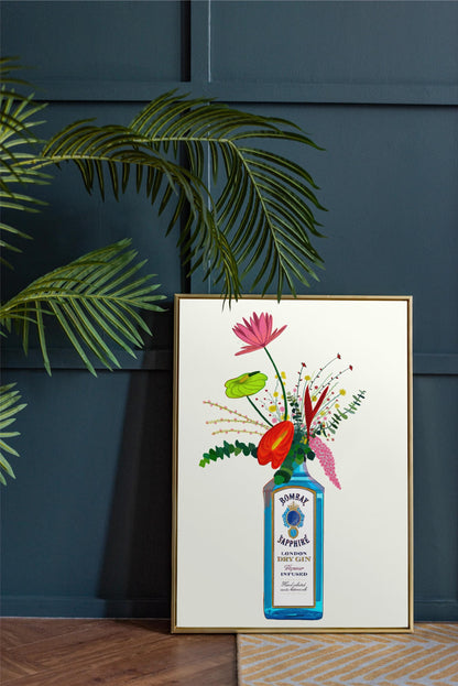 Bombay Gin and tropical flowers unframed art print