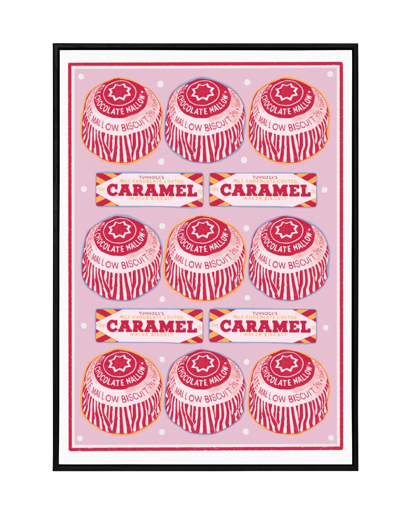 Tunnocks Tea Cake and Caramel Bar Pattern, Kitchen Poster/Art Print