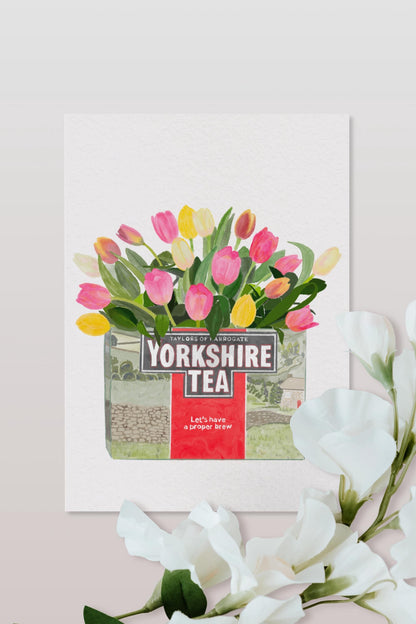 Yorkshire Tea and Tulips A6 Greetings Card