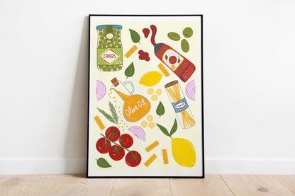 Italian Food Ingredients Kitchen Poster