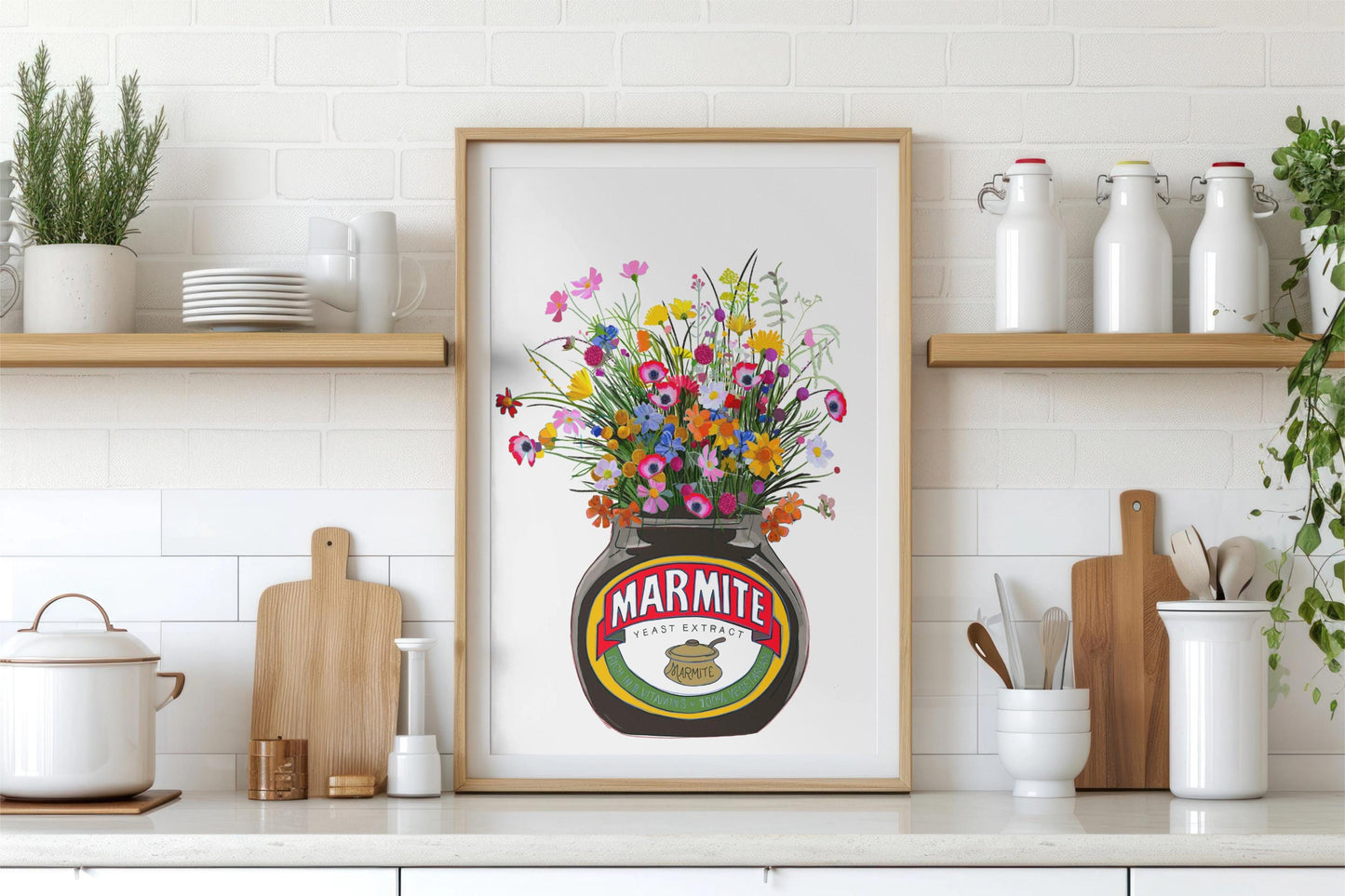 Marmite With Colourful Wildflowers Kitchen Art Print/Poster