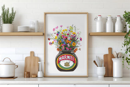Marmite With Colourful Wildflowers Kitchen Art Print/Poster