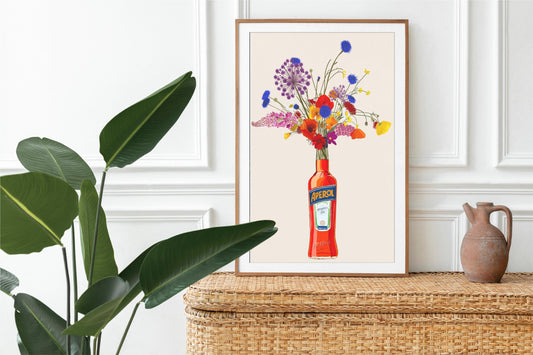 Aperol Bottle with Colourful Wildflowers